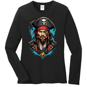 Detailed Pirate Face Ladies Long Sleeve Shirt