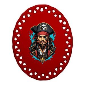 Detailed Pirate Face Ceramic Oval Ornament