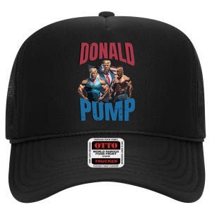 Donald Pump Gift Meme Funny Election Tren Hard Appareal We Go Gym For Bodybuilde High Crown Mesh Back Trucker Hat