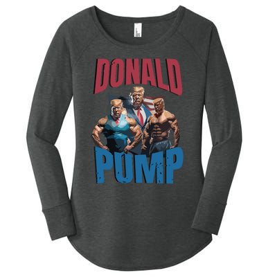 Donald Pump Gift Meme Funny Election Tren Hard Appareal We Go Gym For Bodybuilde Women's Perfect Tri Tunic Long Sleeve Shirt