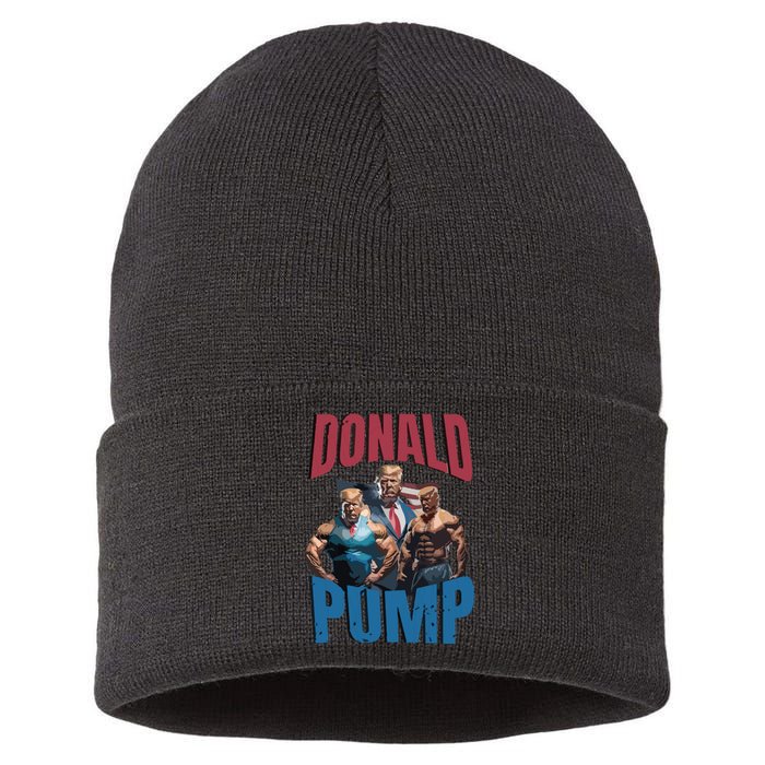 Donald Pump Gift Meme Funny Election Tren Hard Appareal We Go Gym For Bodybuilde Sustainable Knit Beanie