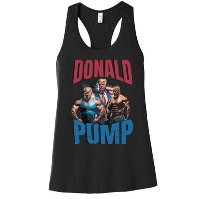 Donald Pump Gift Meme Funny Election Tren Hard Appareal We Go Gym For Bodybuilde Women's Racerback Tank