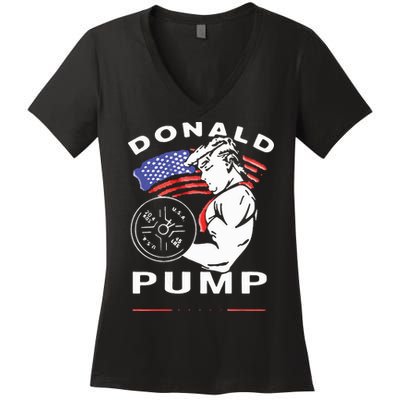 Donald Pump Gym Bodybuilder And Weightlifting Women's V-Neck T-Shirt