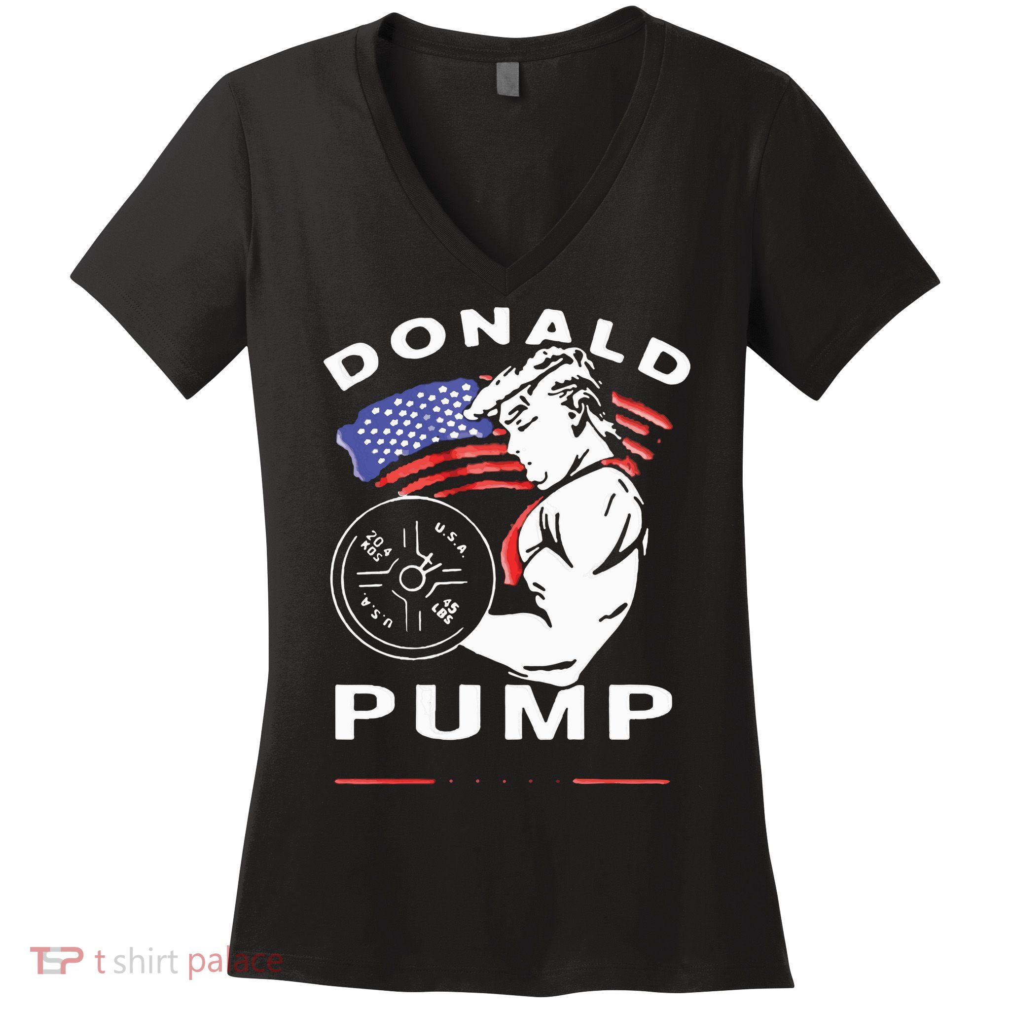 Donald Pump Gym Bodybuilder And Weightlifting Women's V-Neck T-Shirt