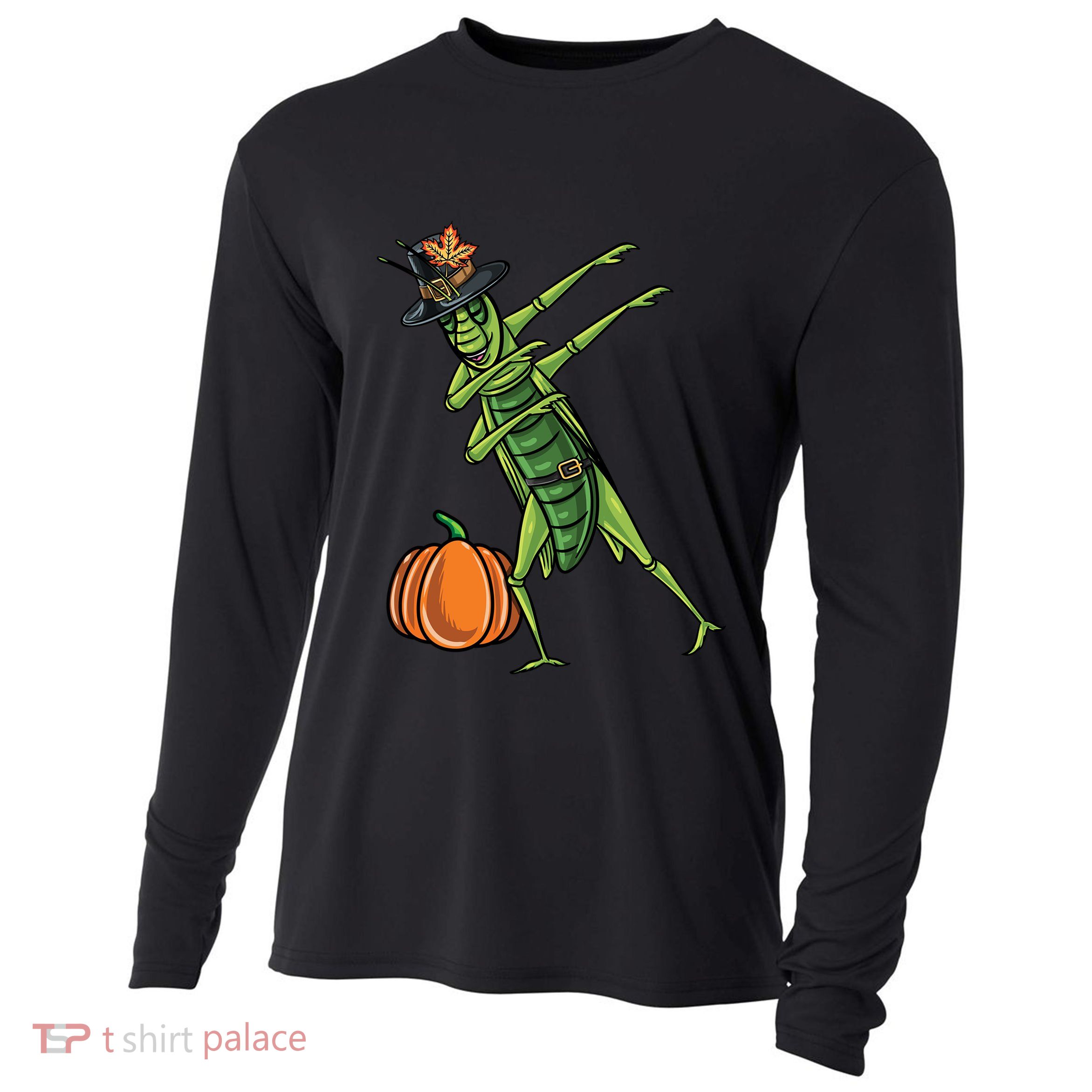Dabbing Pilgrim Grasshopper Thanksgiving Gift Cooling Performance Long Sleeve Crew