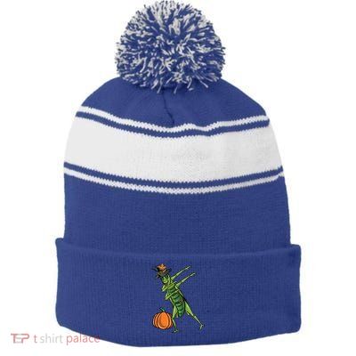 Dabbing Pilgrim Grasshopper Thanksgiving Gift Stripe Pom Pom Beanie