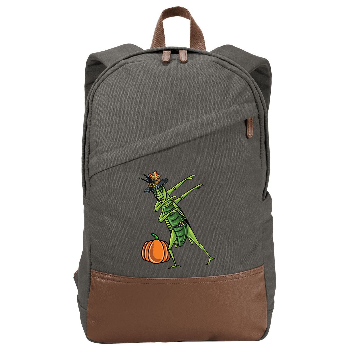 Dabbing Pilgrim Grasshopper Thanksgiving Gift Cotton Canvas Backpack