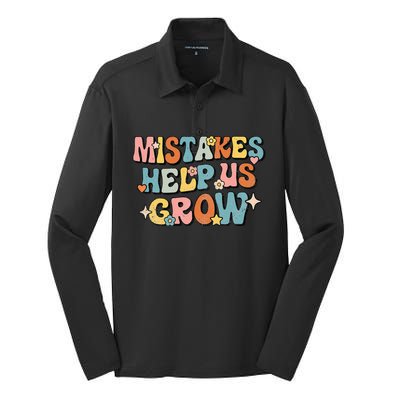 Daisy Positive Growth Mindset Retro Teacher Back To School Silk Touch Performance Long Sleeve Polo