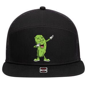 Dabbing Pickle Gift Cucumber Vegetarian Vegan Pickles Lover Gift 7 Panel Mesh Trucker Snapback Hat