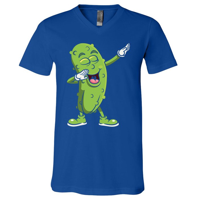 Dabbing Pickle Gift Cucumber Vegetarian Vegan Pickles Lover Gift V-Neck T-Shirt