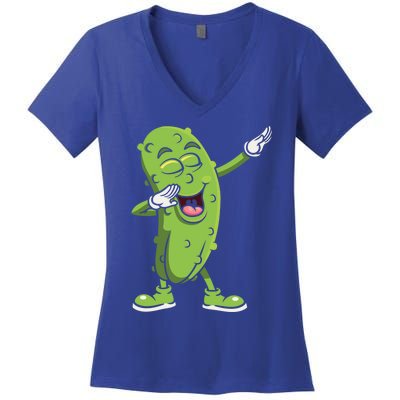 Dabbing Pickle Gift Cucumber Vegetarian Vegan Pickles Lover Gift Women's V-Neck T-Shirt