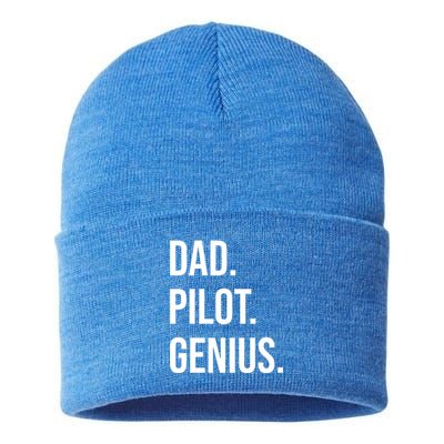 Dad Pilot Genius Funny Father Gift Sustainable Knit Beanie