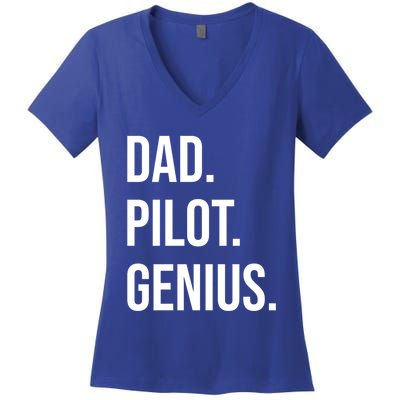 Dad Pilot Genius Funny Father Gift Women's V-Neck T-Shirt