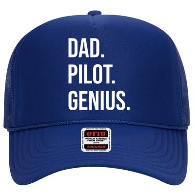 Dad Pilot Genius Funny Father Gift High Crown Mesh Back Trucker Hat