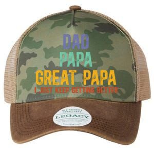 Dad Papa Great Papa I Just Keep Getting Better Great Papa Legacy Tie Dye Trucker Hat