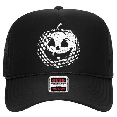 Distressed Pumpkin Golf Halloween Golf Player High Crown Mesh Back Trucker Hat