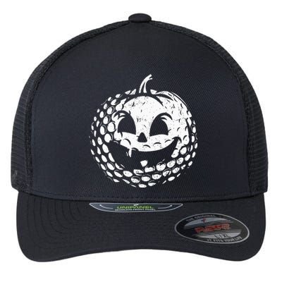 Distressed Pumpkin Golf Halloween Golf Player Flexfit Unipanel Trucker Cap