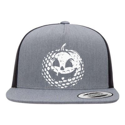 Distressed Pumpkin Golf Halloween Golf Player Flat Bill Trucker Hat