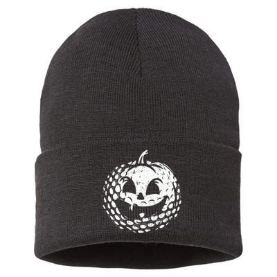 Distressed Pumpkin Golf Halloween Golf Player Sustainable Knit Beanie