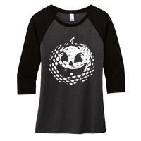 Distressed Pumpkin Golf Halloween Golf Player Women's Tri-Blend 3/4-Sleeve Raglan Shirt