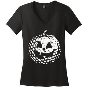 Distressed Pumpkin Golf Halloween Golf Player Women's V-Neck T-Shirt