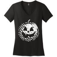 Distressed Pumpkin Golf Halloween Golf Player Women's V-Neck T-Shirt