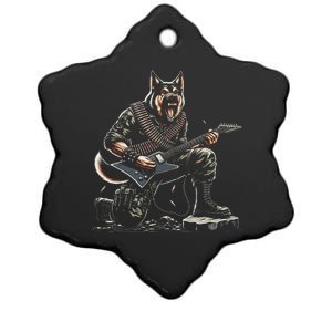 Dog Play Guitar Ceramic Star Ornament