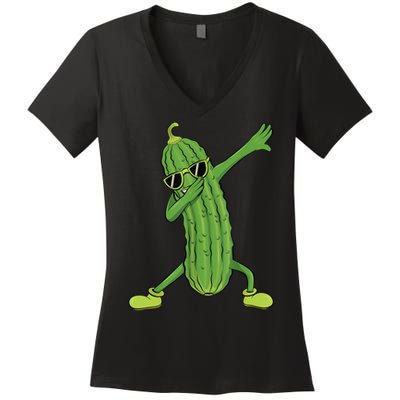 Dabbing Pickle Gift Dancing Cucumber Lover Funny Gifts Women's V-Neck T-Shirt
