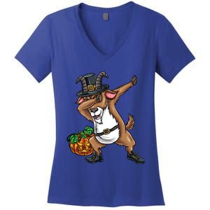 Dabbing Pilgrim Goat Thanksgiving Funny Gift Women's V-Neck T-Shirt