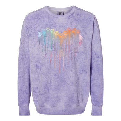 Dog Paws Heart Colorful. Watercolor Heart Dogs Paw Rainbow Colorblast Crewneck Sweatshirt