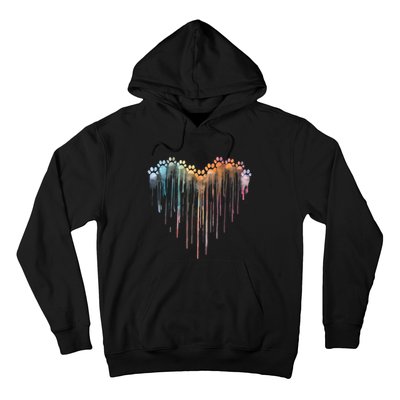 Dog Paws Heart Colorful. Watercolor Heart Dogs Paw Rainbow Hoodie