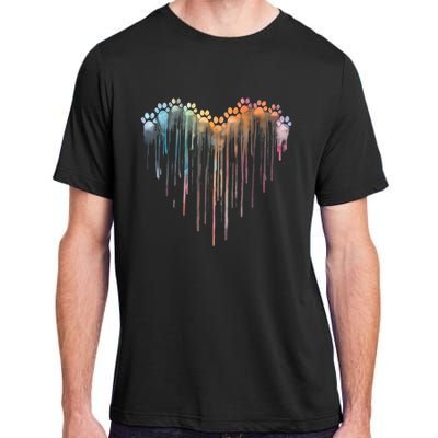 Dog Paws Heart Colorful. Watercolor Heart Dogs Paw Rainbow Adult ChromaSoft Performance T-Shirt