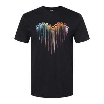 Dog Paws Heart Colorful. Watercolor Heart Dogs Paw Rainbow Softstyle® CVC T-Shirt