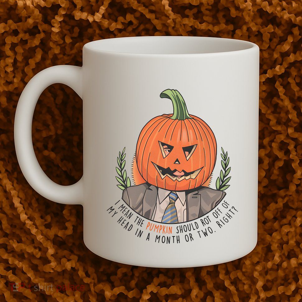 Dwight Pumpkin Head Halloween Funny I Mean The Pumpkin Should Rot Off Of My Head Mug