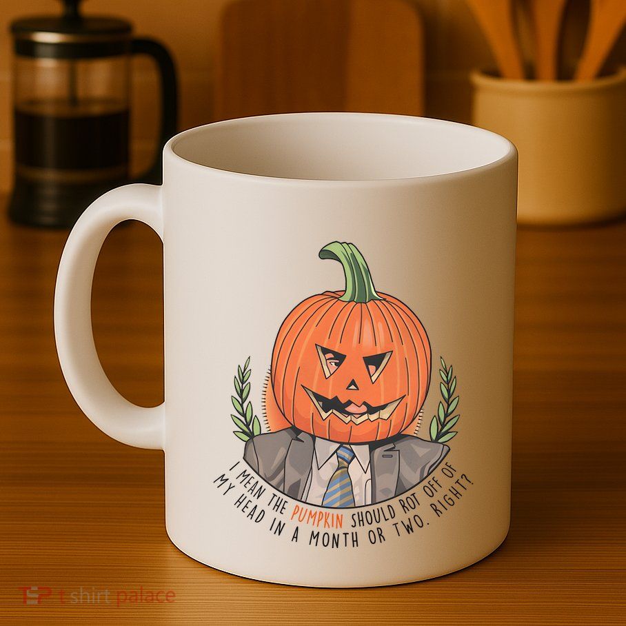 Dwight Pumpkin Head Halloween Funny I Mean The Pumpkin Should Rot Off Of My Head Mug