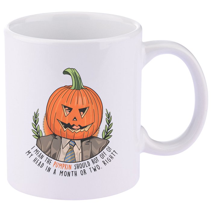 Dwight Pumpkin Head Halloween Funny I Mean The Pumpkin Should Rot Off Of My Head 11oz C Handle Ceramic Mug