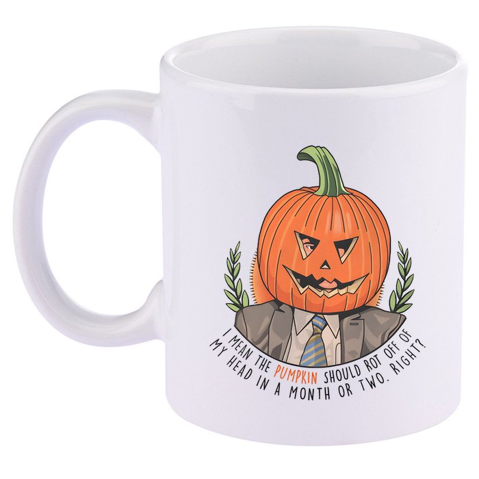 Dwight Pumpkin Head Halloween Funny I Mean The Pumpkin Should Rot Off Of My Head 11oz C Handle Ceramic Mug