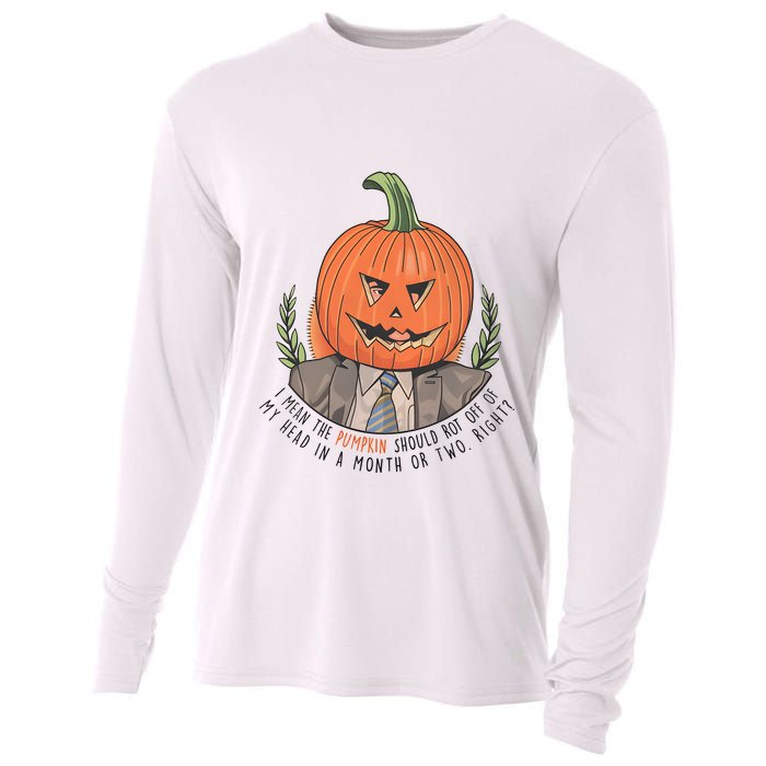 Dwight Pumpkin Head Halloween Funny I Mean The Pumpkin Should Rot Off Of My Head Cooling Performance Long Sleeve Crew