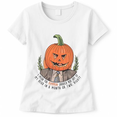 Dwight Pumpkin Head Halloween Funny I Mean The Pumpkin Should Rot Off Of My Head Womens T-Shirt