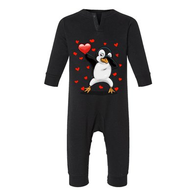 Dabbing Penguin Heart Love Valentines Day Bird Lovers Gift Cool Gift Infant Fleece One Piece