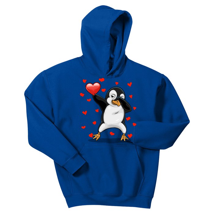 Dabbing Penguin Heart Love Valentines Day Bird Lovers Gift Cool Gift Kids Hoodie