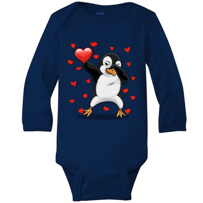 Dabbing Penguin Heart Love Valentines Day Bird Lovers Gift Cool Gift Baby Long Sleeve Bodysuit