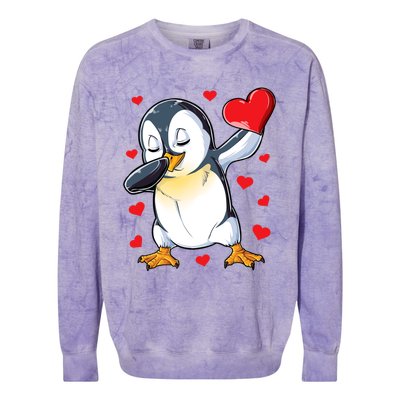 Dabbing Penguin Heart Valentines Day Bird Lovers Gift Colorblast Crewneck Sweatshirt