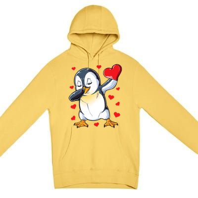 Dabbing Penguin Heart Valentines Day Bird Lovers Gift Premium Pullover Hoodie