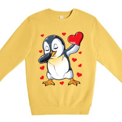 Dabbing Penguin Heart Valentines Day Bird Lovers Gift Premium Crewneck Sweatshirt