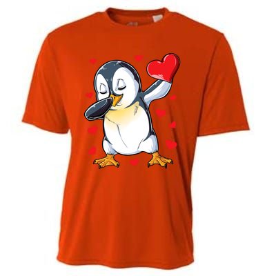 Dabbing Penguin Heart Valentines Day Bird Lovers Gift Cooling Performance Crew T-Shirt