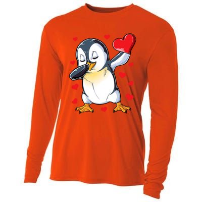 Dabbing Penguin Heart Valentines Day Bird Lovers Gift Cooling Performance Long Sleeve Crew