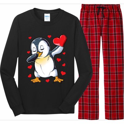 Dabbing Penguin Heart Valentines Day Bird Lovers Gift Long Sleeve Pajama Set