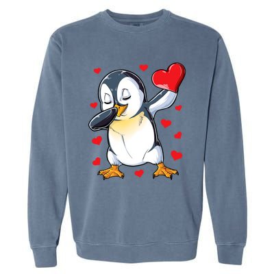 Dabbing Penguin Heart Valentines Day Bird Lovers Gift Garment-Dyed Sweatshirt