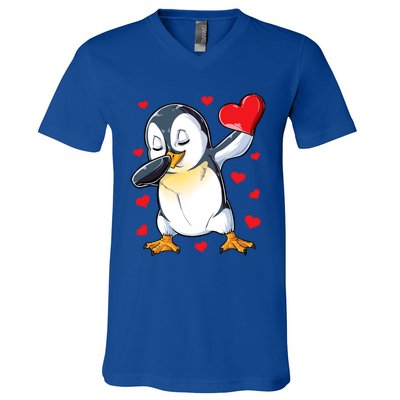 Dabbing Penguin Heart Valentines Day Bird Lovers Gift V-Neck T-Shirt